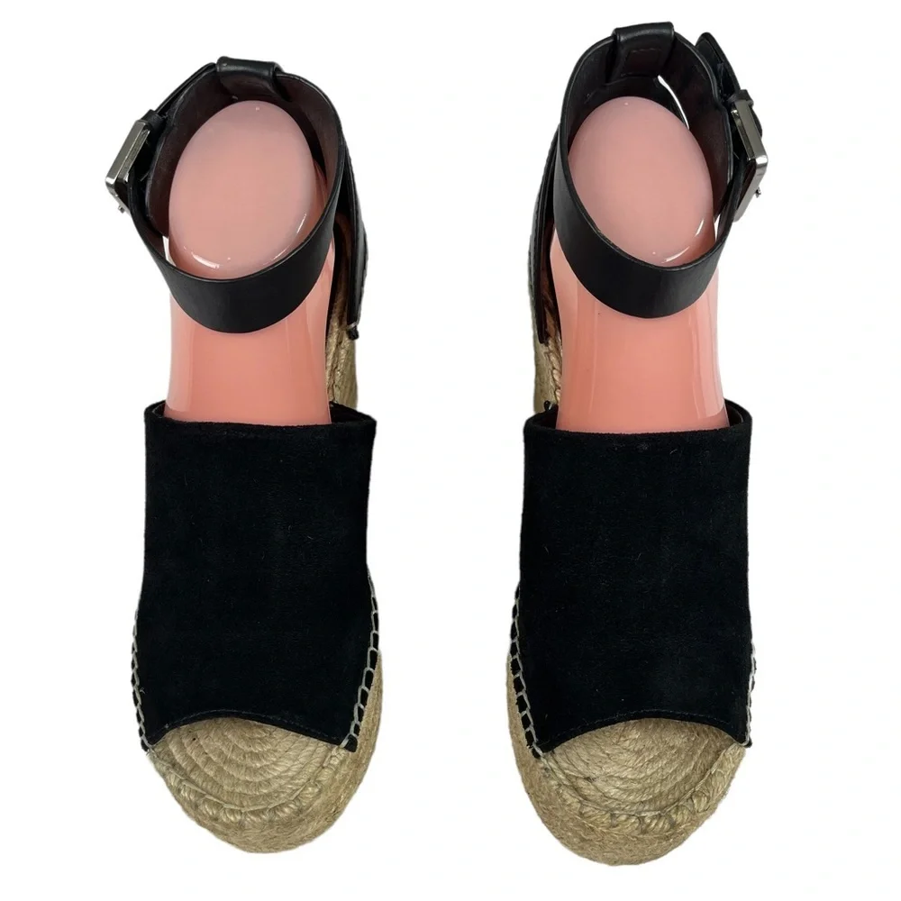 Marc Fisher Adalyn Black Suede Espadrille Platform Wedge Sandals‎ Size 10